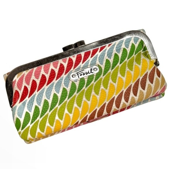 Fossil Handbags - Fossil Painted Leather Kiss Lock Fold Over Wallet